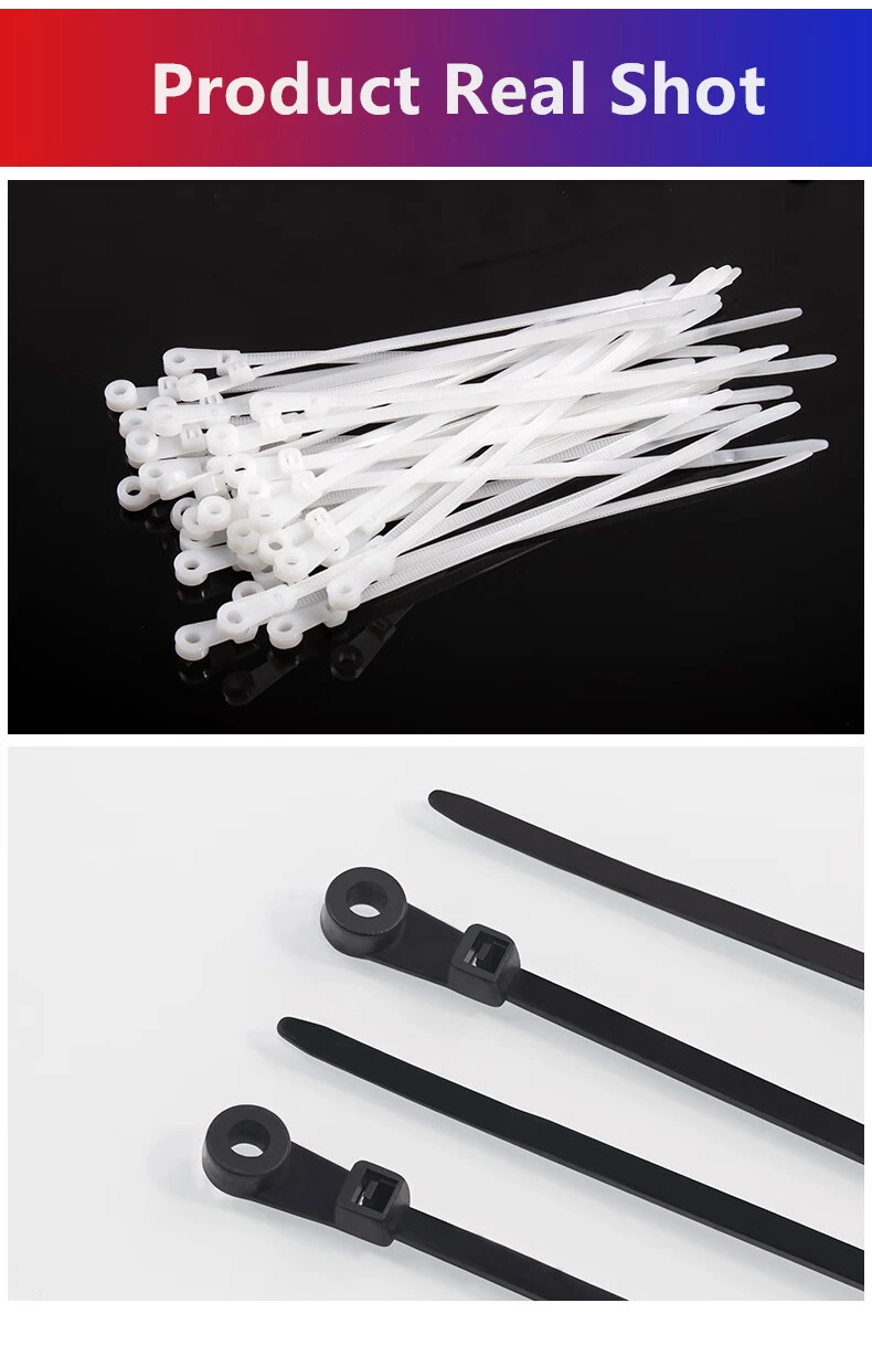 Nylon66 Plastic Screw/Nail Hole Mountable Head Wire Tie Cable Zip Ties 7.6x380mm