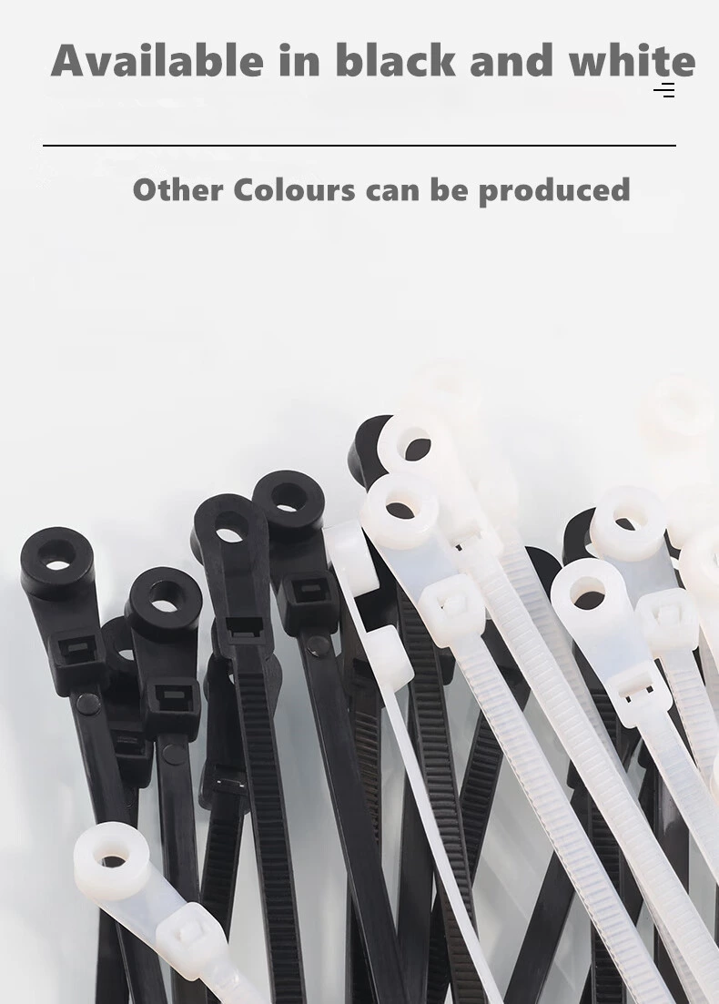 High Quality Screw Hole Nylon Zip Cable Tie Mountable Head Ties 4.8x250mm