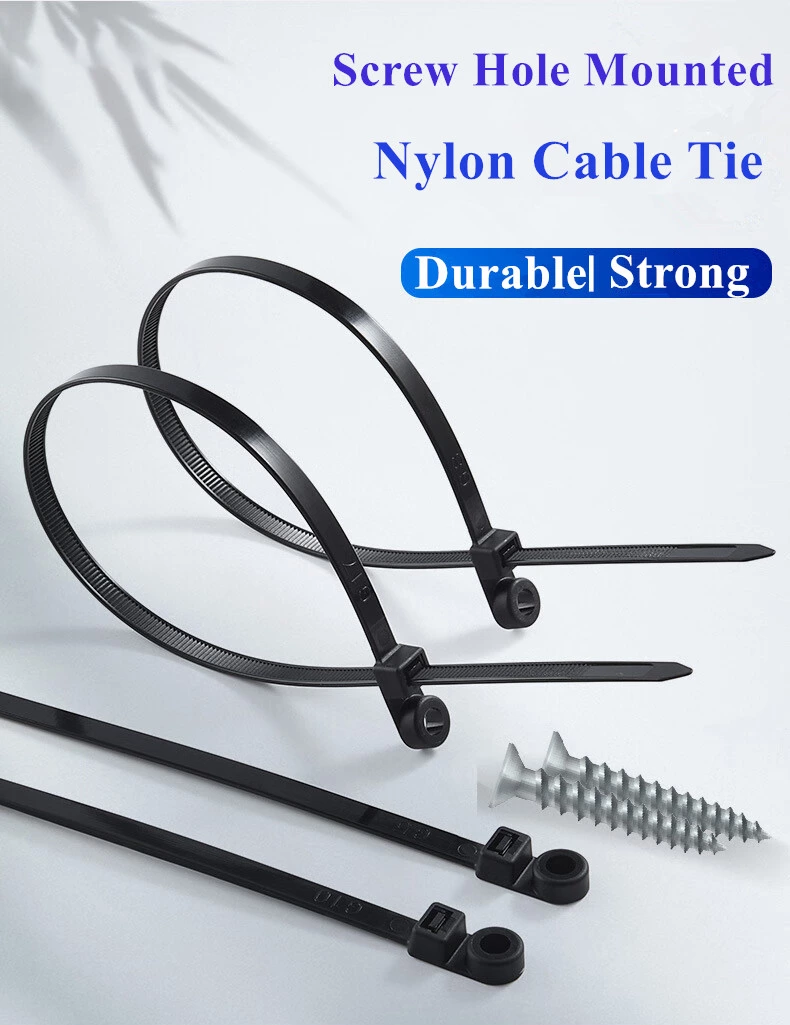 High Quality Screw Hole Nylon Zip Cable Tie Mountable Head Ties 4.8x250mm