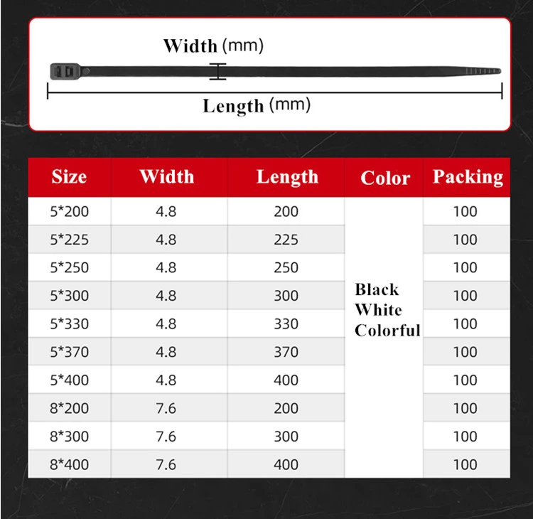 Double Self Locking Head Nylon Cable Zip Ties