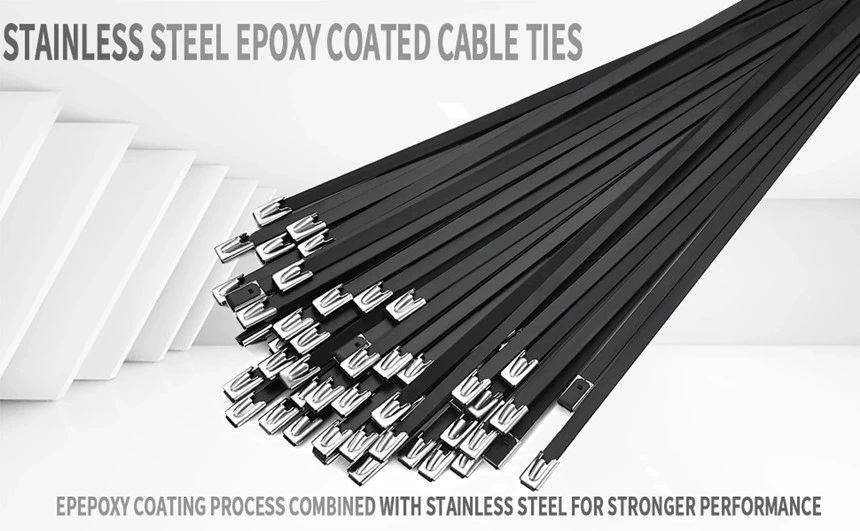 Stainless Steel Epoxy Coated Metal Self Locking Zip Cable Ties