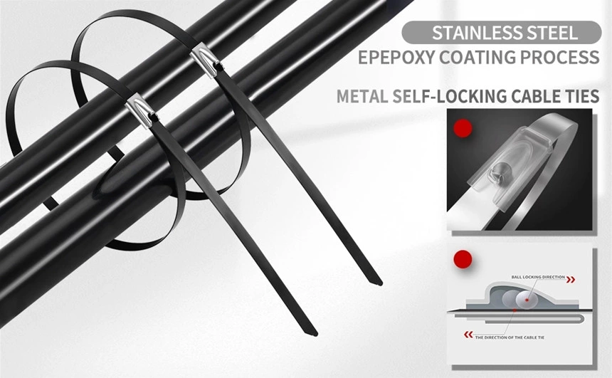 Stainless Steel Epoxy Coated Metal Self Locking Zip Cable Ties