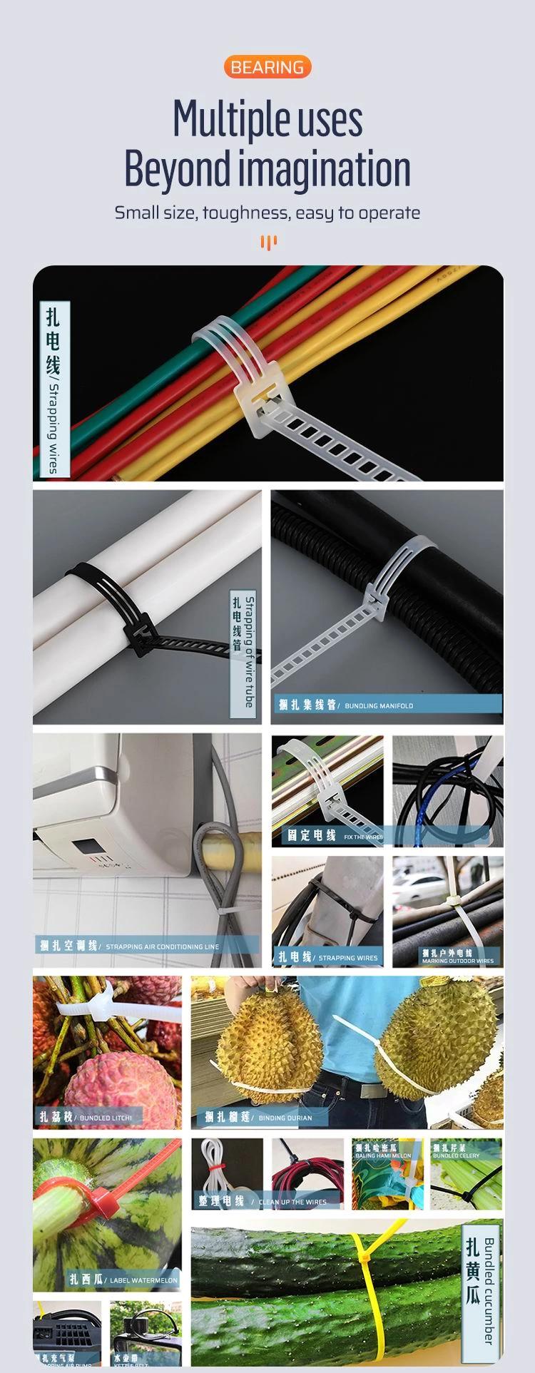 Releasable Ladder Fixing Wire Tie Nylon Zip Cable Ties