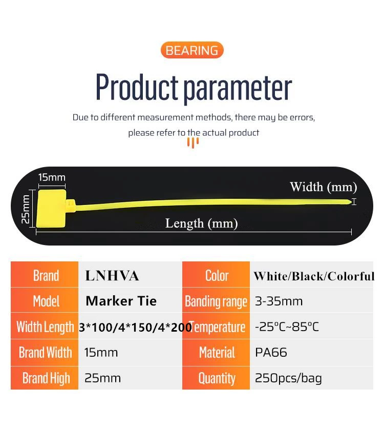 Self Locking Coloful Wire Strap Label Zip Ties Tags Cable Marker