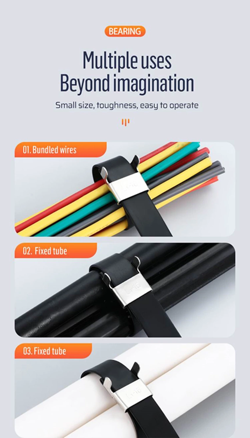 Releasable PVC Coated Metal Stainless Steel Zip Cable Ties With Buckle