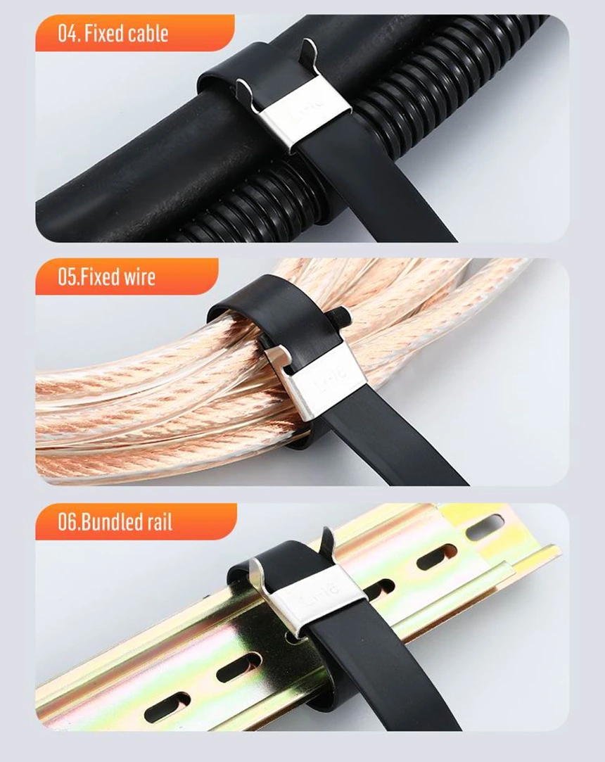 Releasable PVC Coated Metal Stainless Steel Zip Cable Ties With Buckle