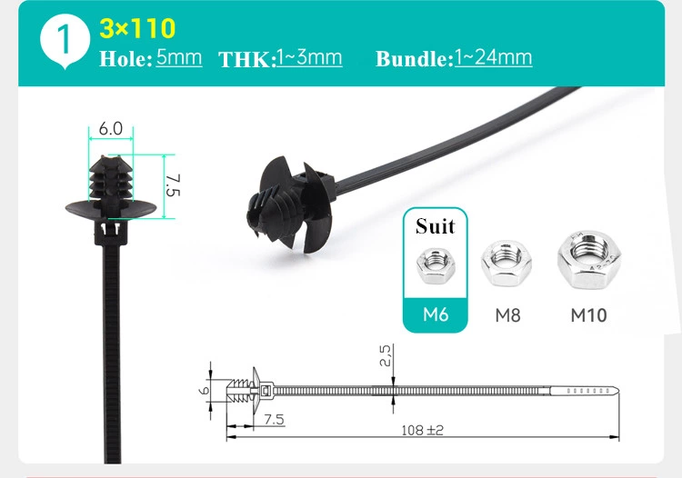 Push Mounts Zip Ties Fixing Screw Hole