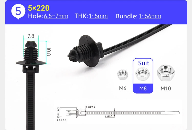 Fir Tree Type Plastic Pushing Mounts Zip Ties